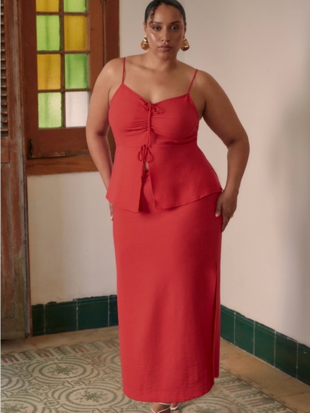 Eloquii 2 piece coordinated set - strappy cami & maxi skirt (linen blend)
